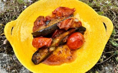 Aubergine et tomate grillées et marinées